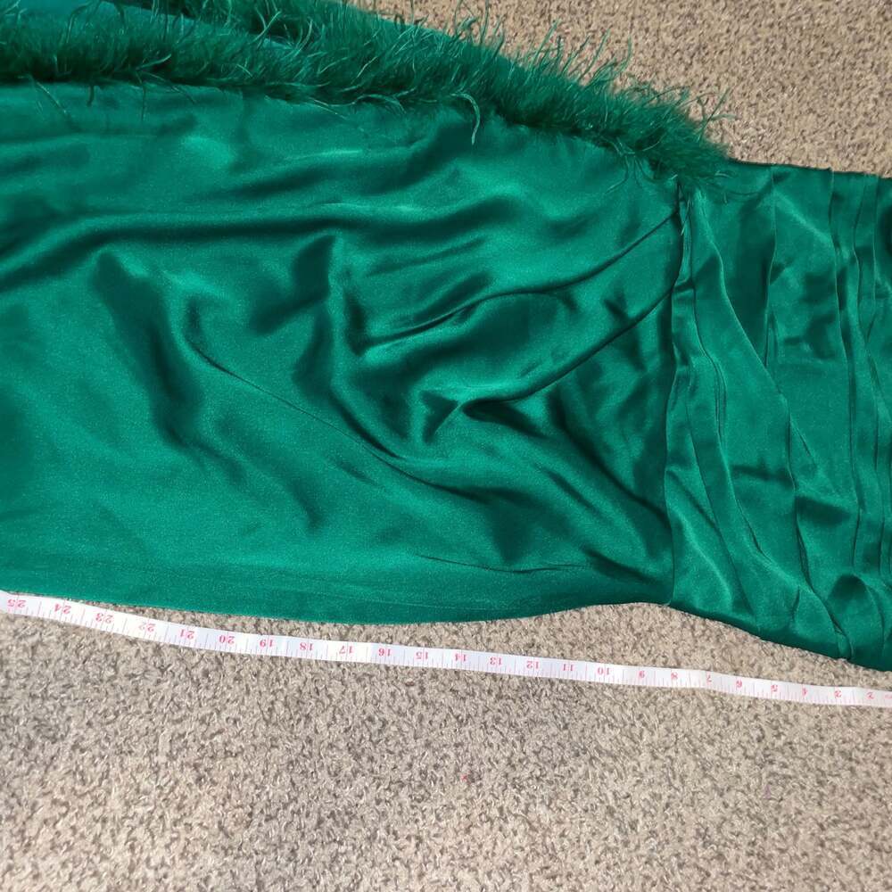 Perrin Emerald Green Feather Dress High Slit Gown, - Picture 5 of 11